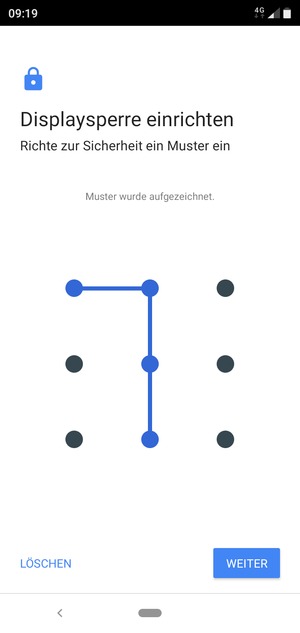 Zeichnen Sie ein Entsperrmuster und wählen Sie WEITER