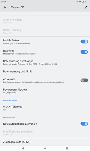Schalten Sie Roaming an oder aus