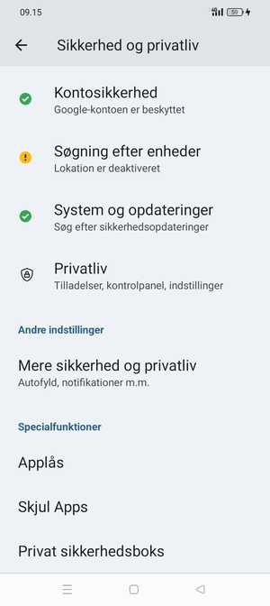Scroll til og vælg Mere sikkerhed og privatliv