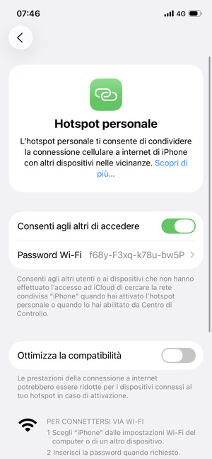 Il telefono è ora pronto per essere usato come modem