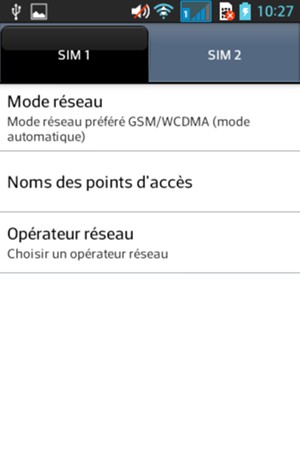 Sélectionnez la carte SIM puis Noms des points d'accès