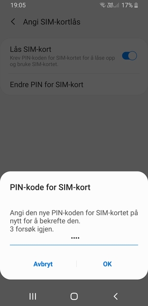 Bekreft din nye PIN-kode for SIM-kort og velg OK