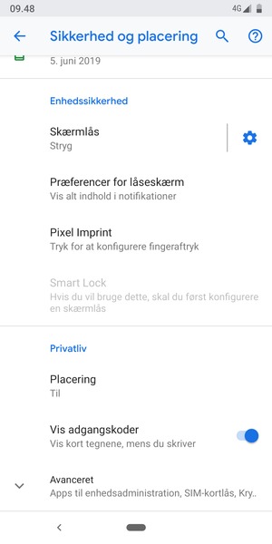 Scroll til og vælg Avanceret