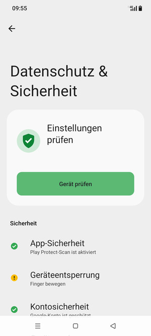 Um Ihre Bildschirmsperre zu aktivieren, gehen Sie zum Datenshutz & Sicherheit Menü und wählen Sie  Geräteentsperrung