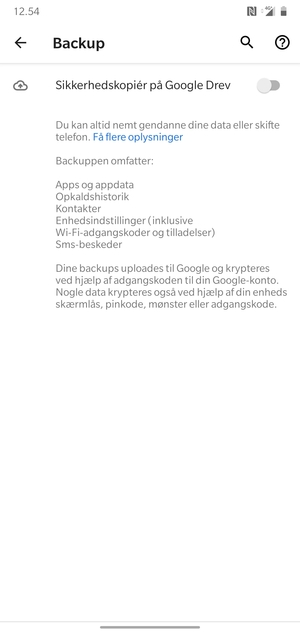 Aktiver Sikkerhedskopiér på Google Drev