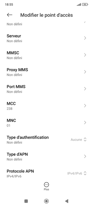 Faites défiler vers le bas et saisissez les informations Internet