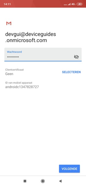 Voer uw wachtwoord in en selecteer VOLGENDE