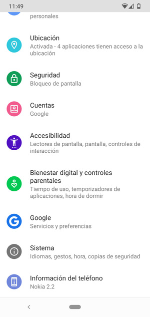 Desplácese y seleccione Seguridad