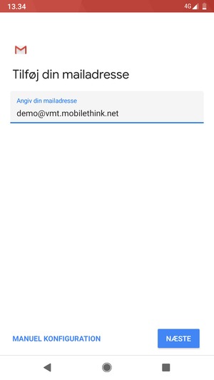 Indtast din e-mailadresse og vælg MANUEL KONFIGURATION