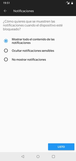 Seleccione la opción deseada y seleccione LISTO