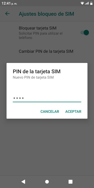 Introduzca su Nuevo PIN de tarjeta SIM y seleccione ACEPTAR