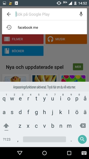 Ange app-namnet och välj Sök