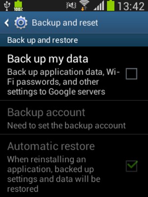Check the Back up my data checkbox