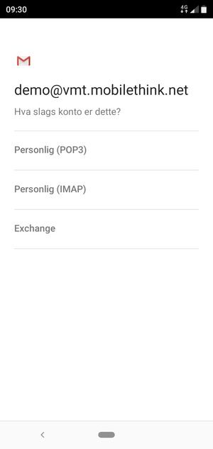 Velg Personlig (POP3) eller Personlig (IMAP)