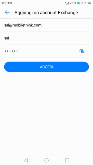 Inserisci indirizzo email, nome utente e password. Seleziona ACCEDI