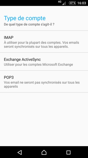 Sélectionnez Exchange ActiveSync