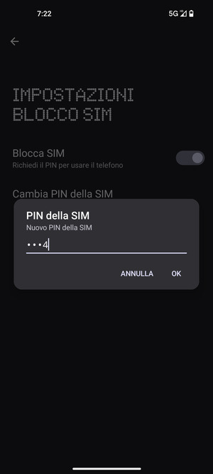 Inserisci Nuovo PIN della SIM e seleziona OK