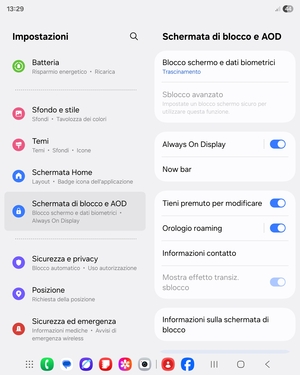 Seleziona Blocco schermo e dati biometrici