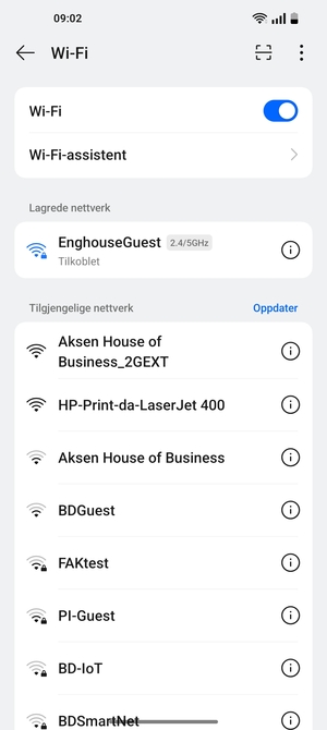 Du er nå koblet til Wi-Fi-nettverket
