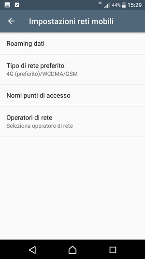 Seleziona Roaming dati