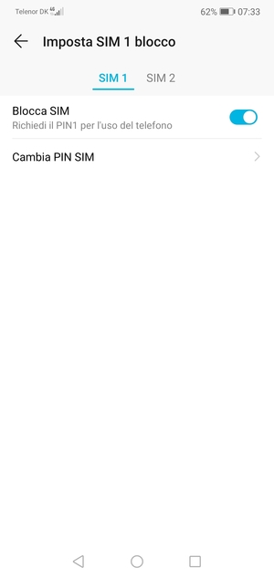 Seleziona SIM 1 o SIM 2 e poi Cambia PIN SIM