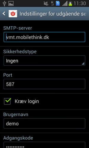 Indtast udgående serveradresse