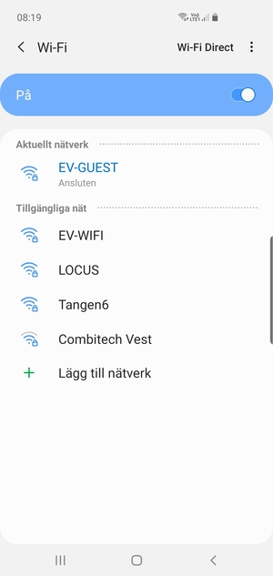 Du är nu ansluten till Wi-Fi nätverket