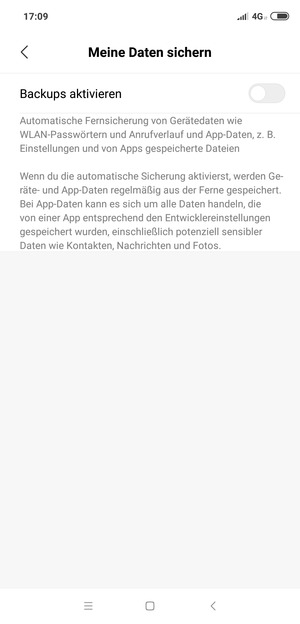 Schalten Sie Backups aktivieren ein