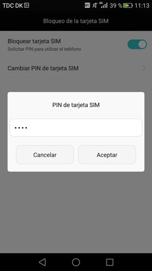 Introduzca su Antiguo PIN de tarjeta SIM y seleccione Aceptar