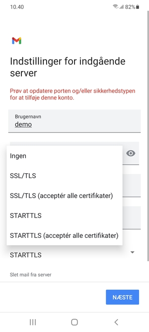 Vælg Ingen og NÆSTE