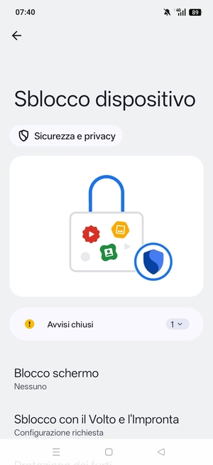 Seleziona Blocco schermo