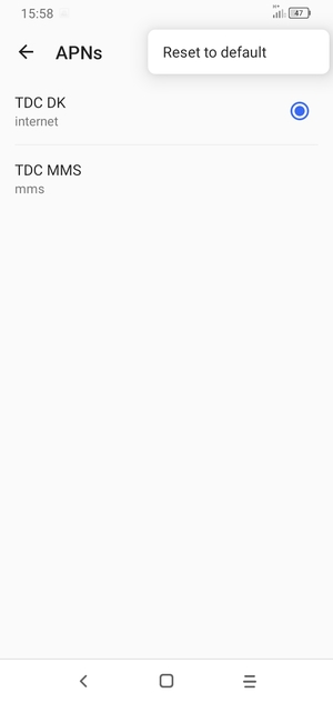 Select Reset to default