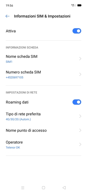 Attiva o disattiva Roaming dati