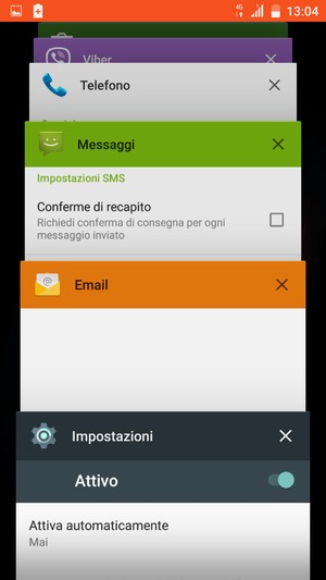 Seleziona l'icona X per chiudere le applicazioni in esecuzione