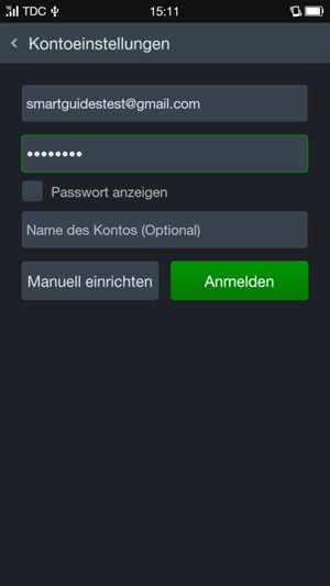 Geben Sie Ihre E-Mail-Adresse und Ihr Passwort ein. Geben Sie Ihrem Konto einen Namen und wählen Sie Anmelden