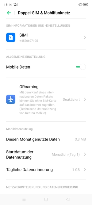 Wählen Sie SIM1 oder SIM2