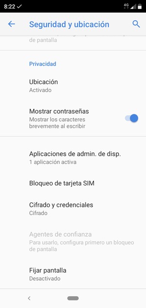 Seleccione Bloqueo de tarjeta SIM