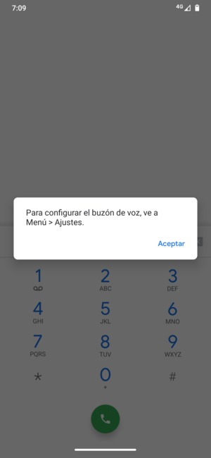 Si el correo de voz no está configurado, seleccione Aceptar