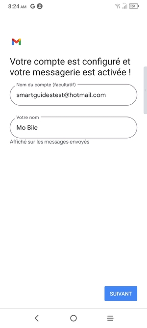 Donnez un nom à votre compte et saisissez votre nom. Sélectionnez SUIVANT