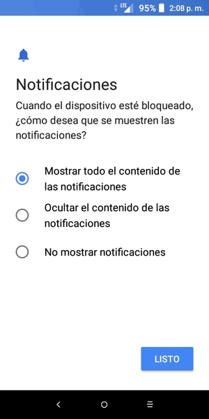 Seleccione la opción deseada y seleccione LISTO
