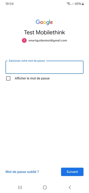 Saisissez votre mot de passe Gmail et sélectionnez Suivant