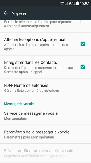Faites défiler et sélectionnez Paramètres de la messagerie vocale