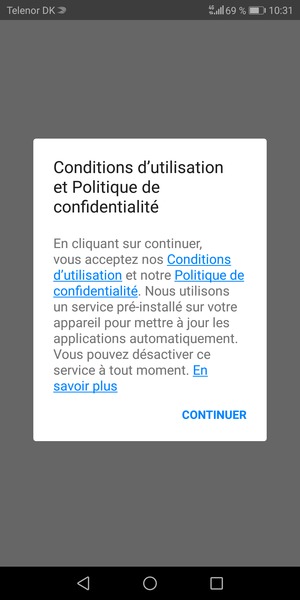 Sélectionnez CONTINUER
