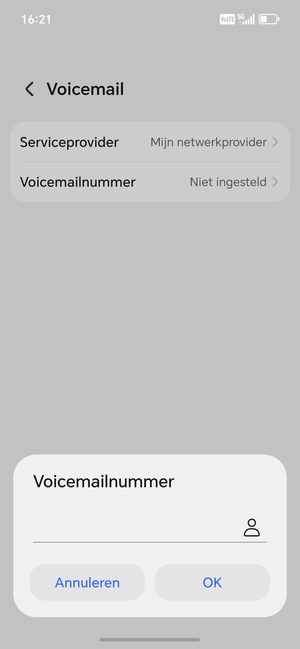 Voer het Voicemailnummer in en selecteer OK