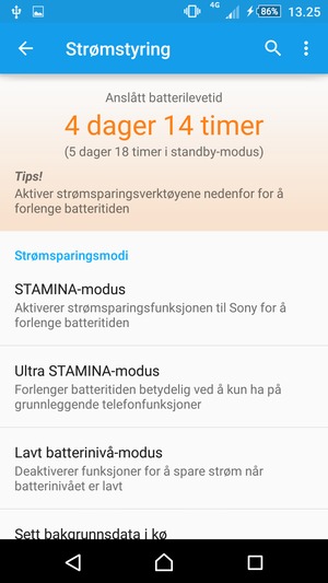Velg STAMINA-modus