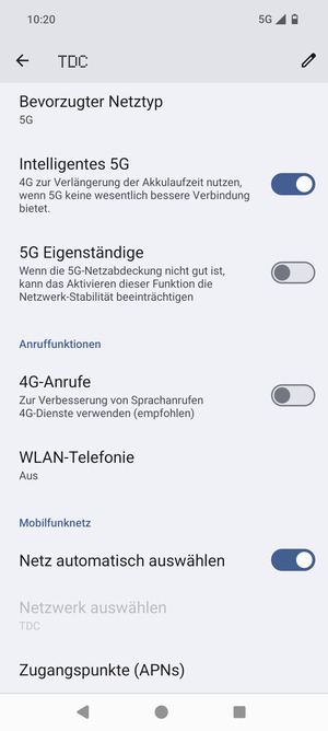 Um das Netzwerk zu wechseln, falls Probleme auftreten, schalten Sie Netz automatisch auswählen aus