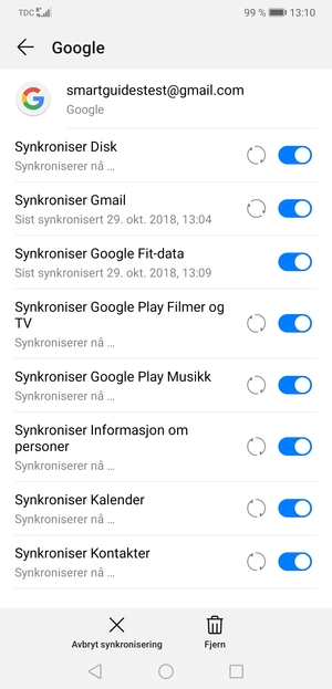 Din informasjon blir synkronisert