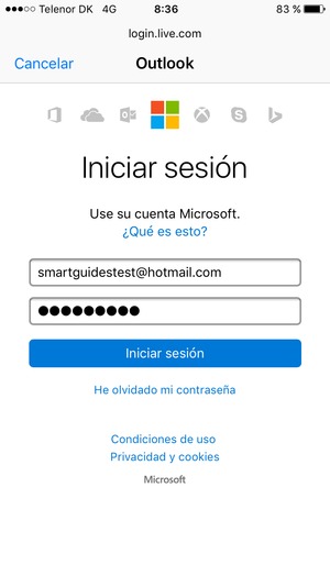 Introduzca su Dirección de correo electrónico y Contraseña. Seleccione Iniciar sesión