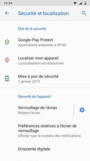 Pour activer votre écran de verrouillage, allez dans le menu Sécurité et localisation et sélectionnez Verrouillage de l'écran