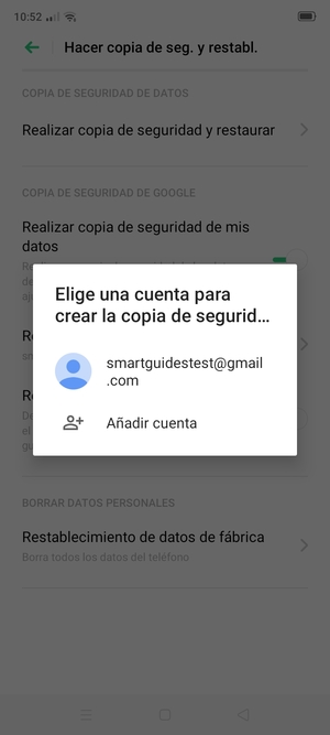 Seleccione su cuenta de copia de seguridad